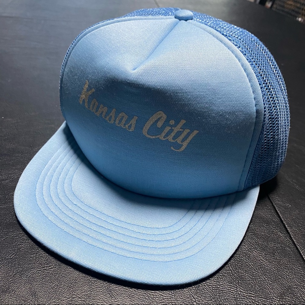 Vintage VTG 1990s 90s Kansas City Carolina Blue Adjustable SnapBack Trucker Hat